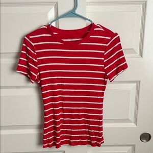 Nine West Red and White Striped Short Sleeve Top